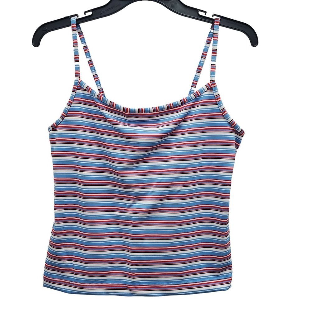 Prospirit Women's Red White Blue Stripe Fitted Shelf Bra Athletic Cami Tank‎ XL